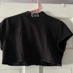 cropped black high neck T